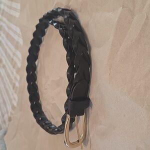 Madewell Braided Belt with Gold Buckle In Dark Carob
